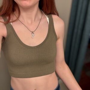 Olive Ribbed Cropped Tank Top